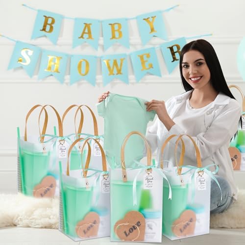 56Pcs Baby Shower Prizes for Game Winners Baby Shower Favors Gifts including Plastic Tumbler Notebook Scented Candles Ballpoint Pen Mirrors with Hair Brushes Bracelet Gift Bag (Green) - Image 6