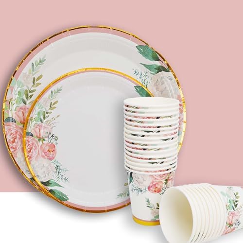 Floral Party Supplies - Bridal Shower Paper Plates & Napkins Set for 24 Guests - Disposable Dinnerware: Plates, Cups, Cutlery for Baby Shower, Tea Party - Image 7