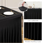 Black Table Cloth for 8 Foot Rectangle Tables Fitted Stretch Spandex Table Cover with Skirt 8ft Baby Shower Birthday Party Banquet Ruffle Tablecloth Wedding Table Cloths Desk Skirt, 2 Pack - Image 4