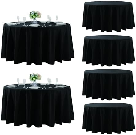 Fokitut 6 Pack Round Tablecloth, 120 Inch, Stain Resistant and Wrinkle Polyester Table Cloth, Fabric Table Cover for Kitchen Dining, Wedding, Party, Holiday Dinner-Black by Fokitut