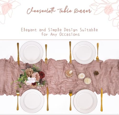 Showgeous 16 Pack Dusty Pink Cheesecloth Table Runner 17 x 108 Inch - Image 5