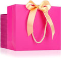 EUSOAR Paper Bags with Handle, 50pcs 10.6"x3.1"x8.3" Heavy Duty Hot Pink Thank You Gift Bags with Bow Ribbon Handle, Gift Treat Party Favor Paper Bags Bulk for Merchandise Shopping Wedding Birthday by EUSOAR