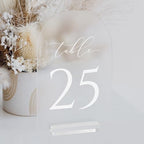 Frosted Arch Table Numbers for Wedding, 5x7 Inch Acrylic Table Numbers 1-25 with Stands, Frosted Acrylic Arch Tabletop Sign with Holder for Centerpiece, Reception, Wedding, Party, Event by JINMURY