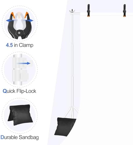 EMART Backdrop Stand 10x7ft(WxH) Photo Studio Adjustable Background Stand Support kit with 2 Crossbars, 8 Clamps, 2 Sandbags and Carry Bag for Parties, Events Decoration, Wedding, Photography -White - Image 5