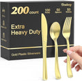 Dealusy 200 Count Heavy Duty Gold Plastic Silverware by Dealusy