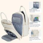 BabbleRoo Leather Diaper Bag Backpack - Baby Essentials Travel Baby Bag, Multi function, Water Resistant, with Changing Pad, Stroller Straps & Pacifier Case – Unisex, Eggshell White - Image 5
