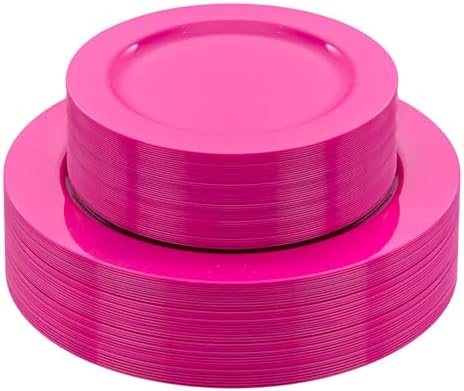 FLOWERCAT 60PCS Hot Pink Disposable Party Plates Set – 30 pcs 10.25″ Dinner Plates & 30 pcs 7.5″ Dessert Plates for Spring Parties, Valentine’s Day, Wedding – Sturdy & Stylish Tableware by FLOWERCAT