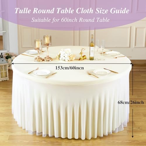 Ivory Tulle Tablecloths 60 Inch Spandex Round Table Cloths for Round Tables - Image 5