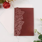 50pcs Tri Fold Wedding invitations Rose Hollow Laser Cut 5x7 '' Burgundy - Image 2