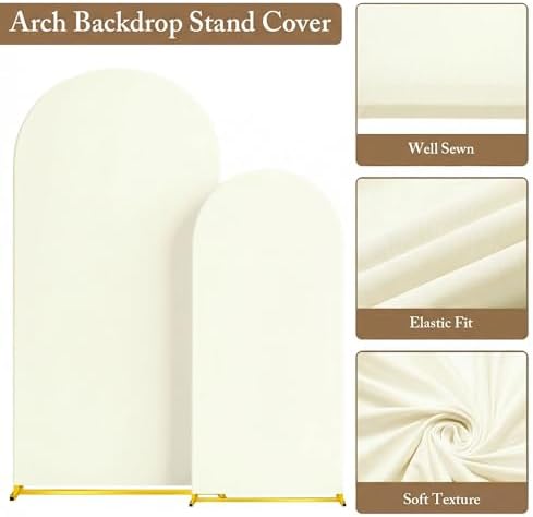 Toolterritary 2 Metal Arch Backdrop Stand and 2 Cover Set, Sturdy 7.2FT, 6FT Party Backdrop Set, Wedding Arch Frame and Cover Set for Birthday, Baby Shower,Christmas, Anniversary(Beige) - Image 4