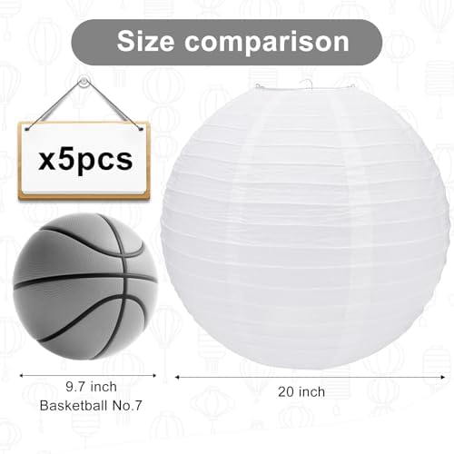 5pcs White Paper Lanterns Party Decorations, 20in Large Chinese Round Paper Hanging Decorations Lanterns Jumbo Lamps for Home, Parties, and Weddings - Image 2