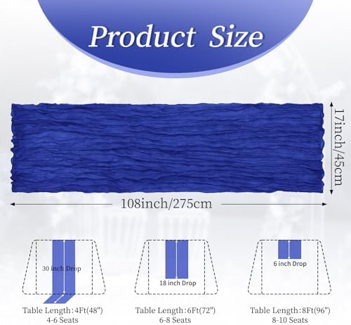 20 Pack Royal Blue 17 x 108 Inch Cheesecloth Table Runner - Boho Gauze Sheer Fabric for Wedding Baby Shower Party Home Decor - Image 2