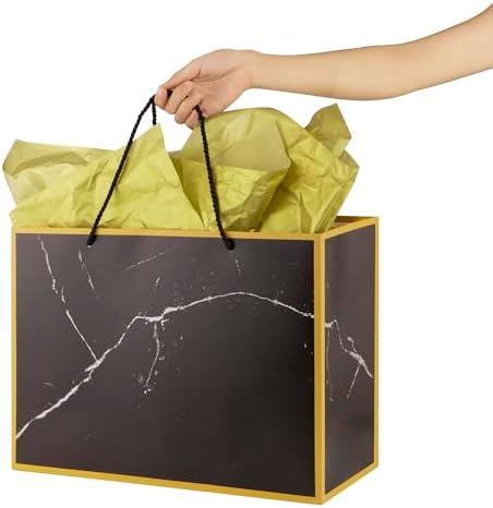 Cmecial 10 Marble Extra Large Gift Bags with Tissue Papers, 16" Gold Black Gift Bags Large with Handles, Black Paper Groomsmen Paper Gift Bags Large Size, Large Gift Bags for Presents - Image 3