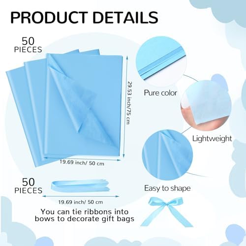 Qilery 50 Sets 8" Baby Shower Favor Bags, It's a Boy Gift Bags with Handle - Image 3