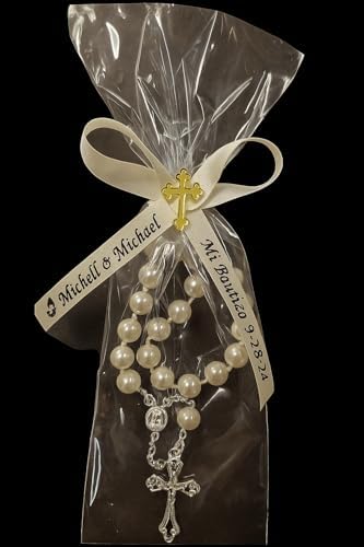 25 Personalized Ribbons Assesmbled Bows Bridal Shower Favor Party Favors Custom Wedding Ribbon Bridesmaid Memorial Ribbons Funeral Baby Invitations Mis XV años Quinceanera (White) - Image 5