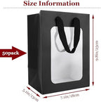 YOUNTHYE 50PCS Black Gift Bags with Window Black Kraft Paper Gift Bags with Transparent Window 9.8x7x5 inch Transparent Window Bags with Handles for Christmas Birthdays Festivals Party Weddings Wrapping - Image 2