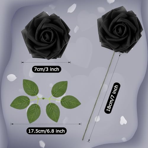 100 Pcs Artificial Foam Rose Flower Faux Bouquet Wedding Fake Rose Gift for Mother's Day Women DIY Bridal Shower Party Table Birthday Home Spring Decor (Black) - Image 2