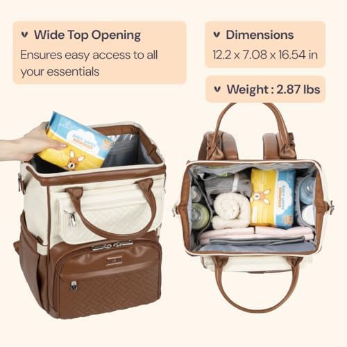 BabbleRoo Leather Diaper Bag Backpack, Multifunction Large Bags with Changing Pad & Stroller Straps & Pacifier Case, Unisex Stylish Travel Back Pack Nappy Changing Bag for Moms Dads (Coffee Cream) - Image 3