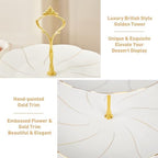 DUJUST Luxury Larger 2-Tier Cupcake Stand Tower, British Style Porcelain Serving Tray with Golden Trim, Food Grade Dessert Display Stand for Tea Party & Home Décor - 40% Larger Plates - Image 3