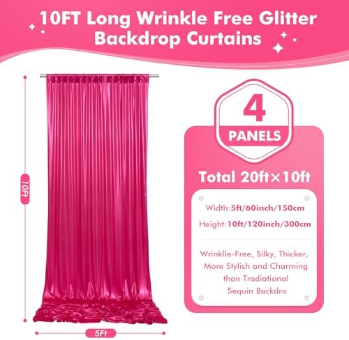 20x10ft Shimmer Hot Pink Sequin Backdrop Curtain for Parties, Thick Wrinkle Free Glitter Fuchsia Photo Backdrop Drapes Curtains for Birthday Wedding Halloween Photography Background-4 Panels 5x10ft - Image 6