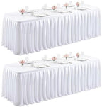 2 Packs White Satin Tablecloths Rectangle 6FT, Glitter Fitted Stretch Table Covers Wrinkle-Free Floor Length Shimmer Table Skirt for Weddings Parties Baby Shower Banquets Vendor Events by Partisky
