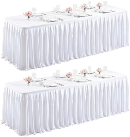 2 Packs White Satin Tablecloths Rectangle 6FT, Glitter Fitted Stretch Table Covers Wrinkle-Free Floor Length Shimmer Table Skirt for Weddings Parties Baby Shower Banquets Vendor Events by Partisky