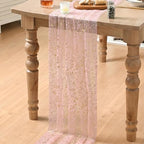 Artoid Mode 10Pcs Pink Gauze Gold Table Runner 10FT, Glitter Metallic Foil Sheer Dining Wedding Anniversary Holiday Table Decor for Home Party - Image 5