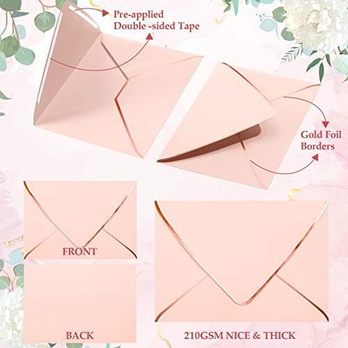 Mimorou 100 Pcs A7 Invitation Envelopes Bulk for 5" x 7" Cards V Flap Foil Border Luxury Self Adhesive Mailing Envelope for Wedding Baby Shower Bridal Birthday Party(Blush Pink, Rose Gold) - Image 2