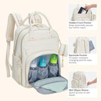BabbleRoo Leather Diaper Bag Backpack - Baby Essentials Travel Baby Bag, Multi function, Water Resistant, with Changing Pad, Stroller Straps & Pacifier Case – Unisex, Eggshell White - Image 6