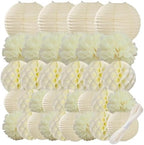 WOLHOWLTD Beige Paper Decoration Set - 34 Pcs Paper Lanterns, Pompoms, Honeycomb for Wedding,Harvest, New Year,School Day,Bridal Baby Shower,Birthday Party Classroom,Home Garden Decoration (Beige) by Unknown
