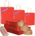 qiqee 100PCS Gift Bag with Handles Bulk Kraft Red Paper Bags Assorted Sizes(33pcs Large 13",33pcs Medium 11",34pcs Small 8") by Qiqee