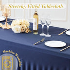 gogoparti 2 Pack Spandex Navy Blue Fitted Table Cloth for 8ft Rectangle Tables Navy Blue Stretch Tablecloth Banquet Table Covers Skirt Wrinkle Free Tablecloths for Parties Wedding - Image 6