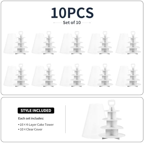 4-Tier Cupcake Stand, 5 Set Cardboard Cupcake Tower with Clear Cover, Dessert Cup Cake Stand Tower for Birthday Wedding Party Decoration,Afternoon Tea Stand, Cupcake Tier Stand - Image 4