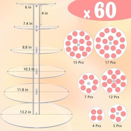 YestBuy Cupcake Stand, 6 Tier Large Cupcake Tower Display, Round Cupcake Holder, Acrylic Dessert Stand, Pastry Display Tree for Party, Wedding, Baby Shower - Image 5