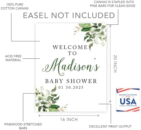 Andaz Press Large Custom Greenery Baby Sign, 16 x 20 Inches, Guestbook Alternative, Leaves Theme, Sprinkle Option - Image 2
