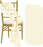 fani Ivory Satin Chair Straps Bows,120 PCS 7x108 Inch,Chair Sash by fani
