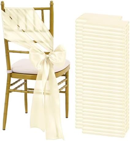 fani Ivory Satin Chair Straps Bows,120 PCS 7x108 Inch,Chair Sash by fani