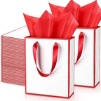 Yeaqee 50 Pcs Metallic Paepr Gift Bags Bulk with Handles,White Red by Yeaqee