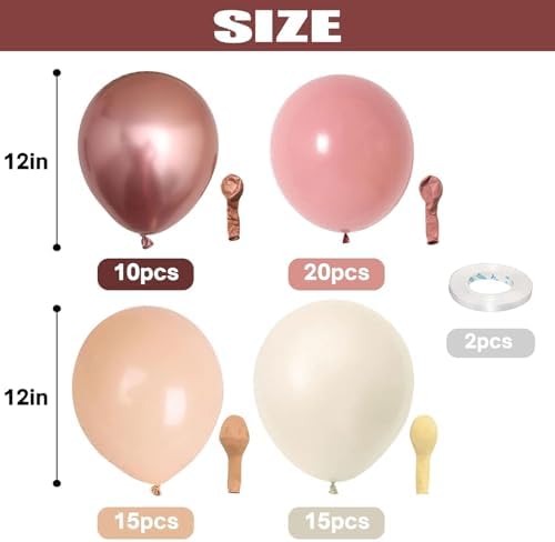 Retro Blush Pink Balloon and Balloon Pump Electric, 60 Pcs Dusty Pink Metallic Rose Gold White Sand Balloon and Portable 600W Air Pump with 2 Nozzles for Bridal Baby Shower Birthday Wedding Decoration - Image 2