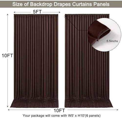 30x10ft Brown Backdrop Curtain for Wedding Parties Wrinkle Free Fabric Brown Drapes Backdrop Decoration for Baby Shower Birthday Photography Decoration 6 Panels, 5ft x 10ft - Image 5