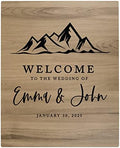 Andaz Press Large Wooden Welcome Sign for Wedding, Rustic Welcome Sign 16" x 20" Custom Names Minimal Mountains Wedding Signage English Oak MDF Wood Finish Wedding Reception Indoor Outdoor Signs by AndazPress