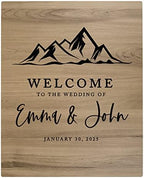 Andaz Press Large Wooden Welcome Sign for Wedding, Rustic Welcome Sign 16" x 20" Custom Names Minimal Mountains Wedding Signage English Oak MDF Wood Finish Wedding Reception Indoor Outdoor Signs by AndazPress