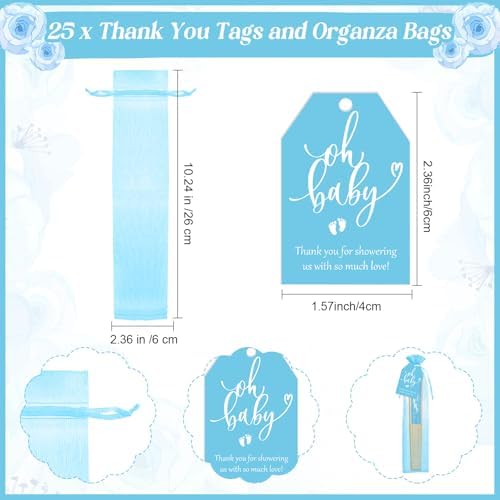 Threehoney 25 Set Baby Shower Favors for Guests, Folding Paper Fans, Blue - Image 3