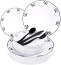 125PCS Black Bow Plastic Plates - White and Black Disposable Plates by Joyido