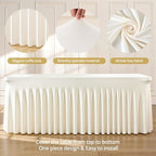 4 Pack Ivory Spandex Tablecloths for Rectangle Tables 8 Foot Ivory Stretch Table Cloth Rectangle 8ft Elastic Fitted Table Cover with Skirt for Wedding Birthday Party Banquet Baby Shower Buffet Event - Image 6