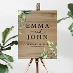 Andaz Press Large Wooden Welcome Sign for Wedding, Rustic Welcome Sign 16" x 20" Custom Names Greenery Leaves Wedding Signage English Oak MDF Wood Finish Wedding Reception Indoor Outdoor Signs - Image 2
