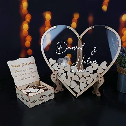 Wedding Fingerprint Guest Book Alternative,with Box and Small Hearts,Personalized Heart Drop Guest Sign for Rustic Wedding Decorations,Anniversary(style13, heart) - Image 5