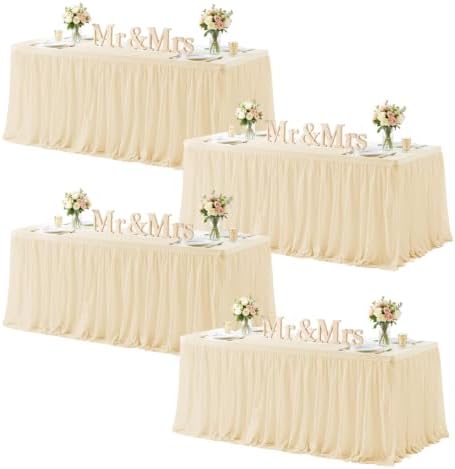 HB HBB MAGIC Champagne Table Cloth Spandex Table Covers 8ft Fitted Tulle Tablecloth Rectangular Desk Skirt Stretch Table Cloths Covers Party Banquet Birthday Baby Shower Wedding Table Cloth, 4 Pack by HBBMAGIC