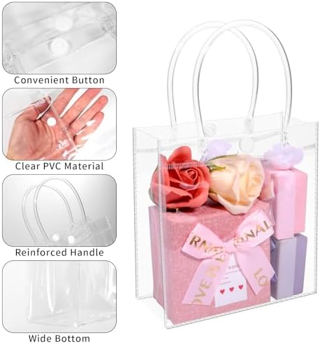 WDSHCR 50 PCS Clear Plastic Gift Bags with Handles, Party Favor Bags with Ribbons, Reusable Goodie Tote Bags for Wedding, Baby Shower, Birthday (Clear 6.9 x 6.9 x 3.7, 50 Pack) - Image 3
