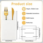 Cindeer 150 Pcs White Linen Dinner Napkins with Built in Flatware - Image 2